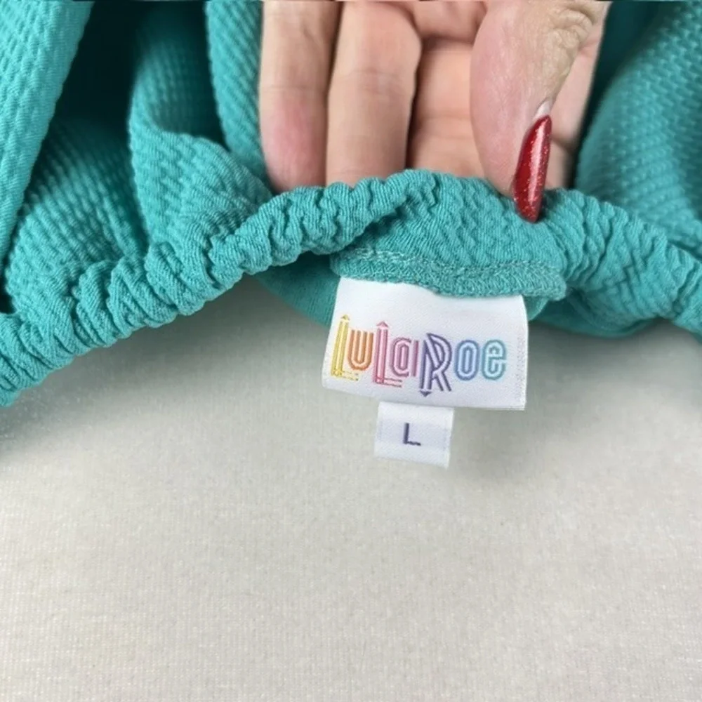 LuLaRoe Cici Flounce Dress Large On/Off Shoulder Ruffle Mermaid Hem Raised Knit